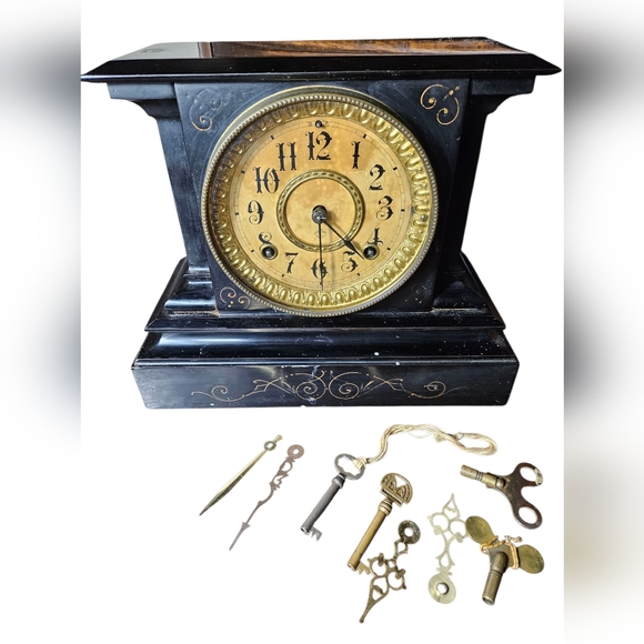 Antique Clock Other - Antique Elegant Black and Gold Mantel Clock From The 1800s.